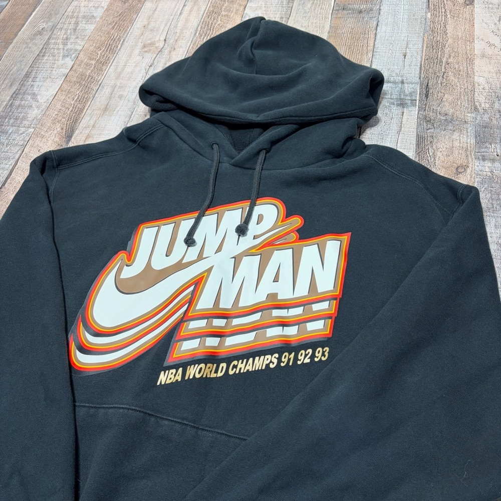 Jordan Hoodie Men Large Black Jumpman NBA World Champs 91 92 93 Pullover Graphic